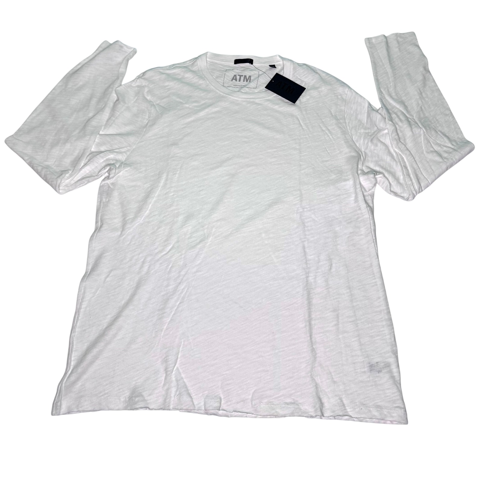 Atm White Slub Long Sleeve T-Shirt Mens Large Am4146-Fk L